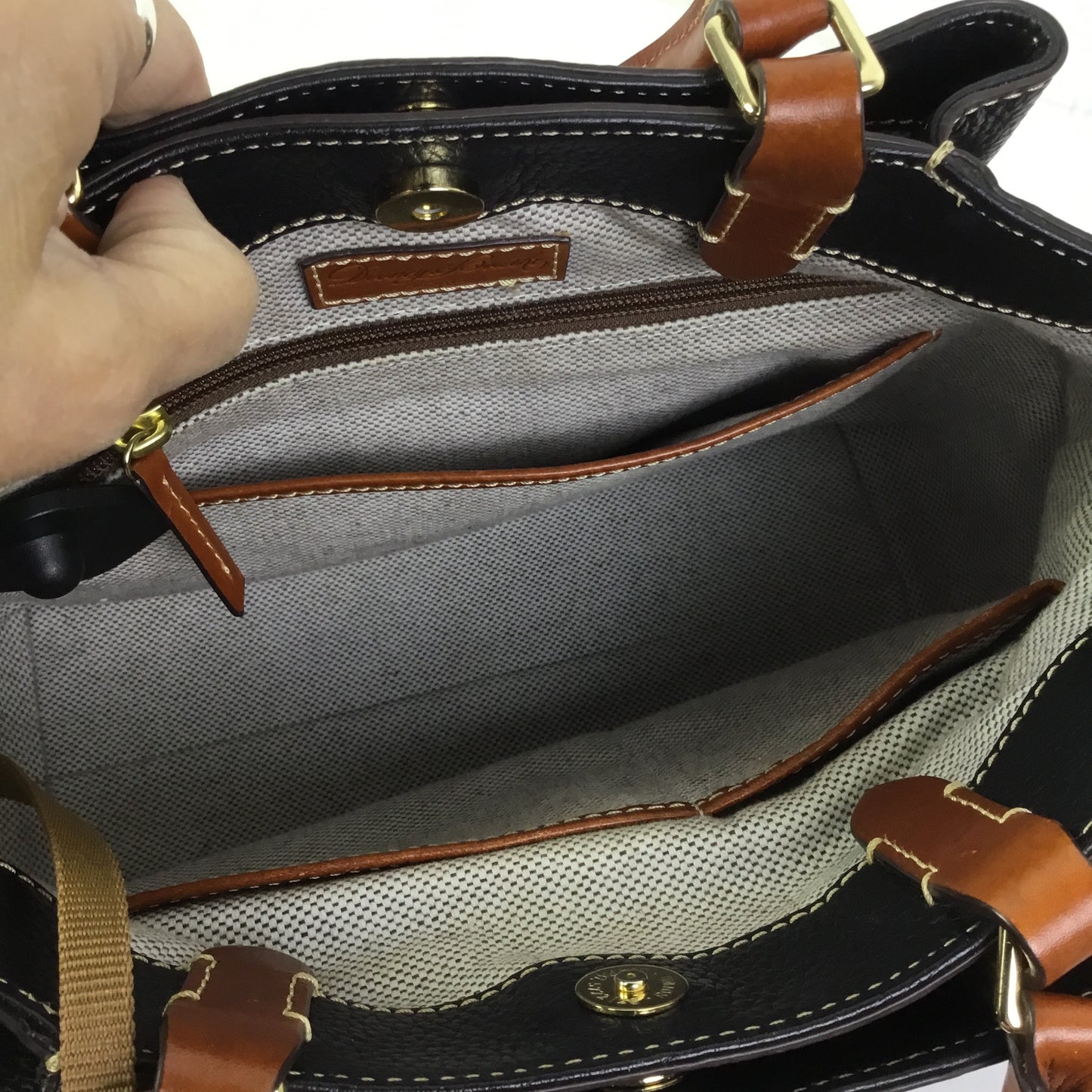 Handbag Designer By Dooney And Bourke In Black & Brown, Size:Medium