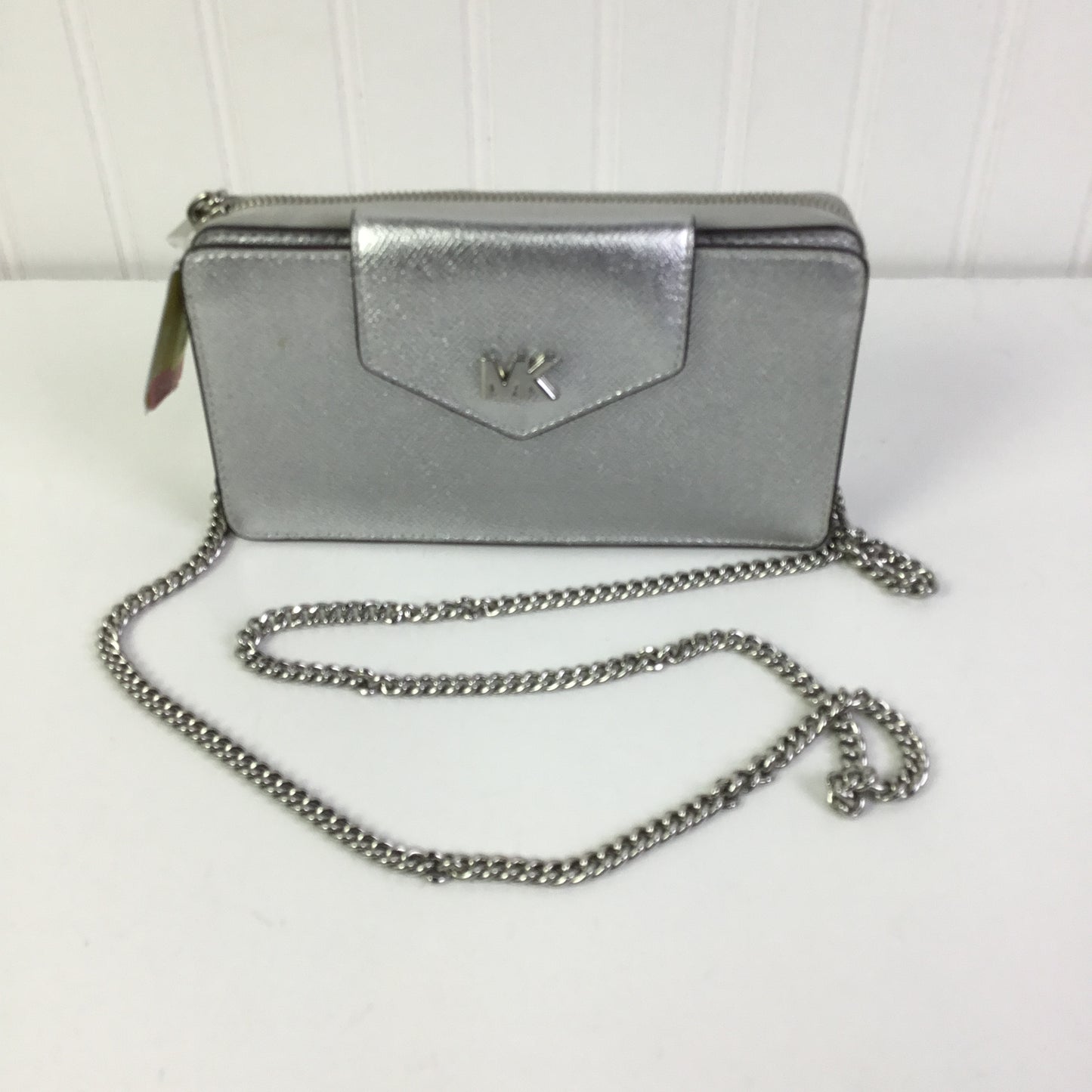 Crossbody Designer By Michael Kors In Silver, Size:Small