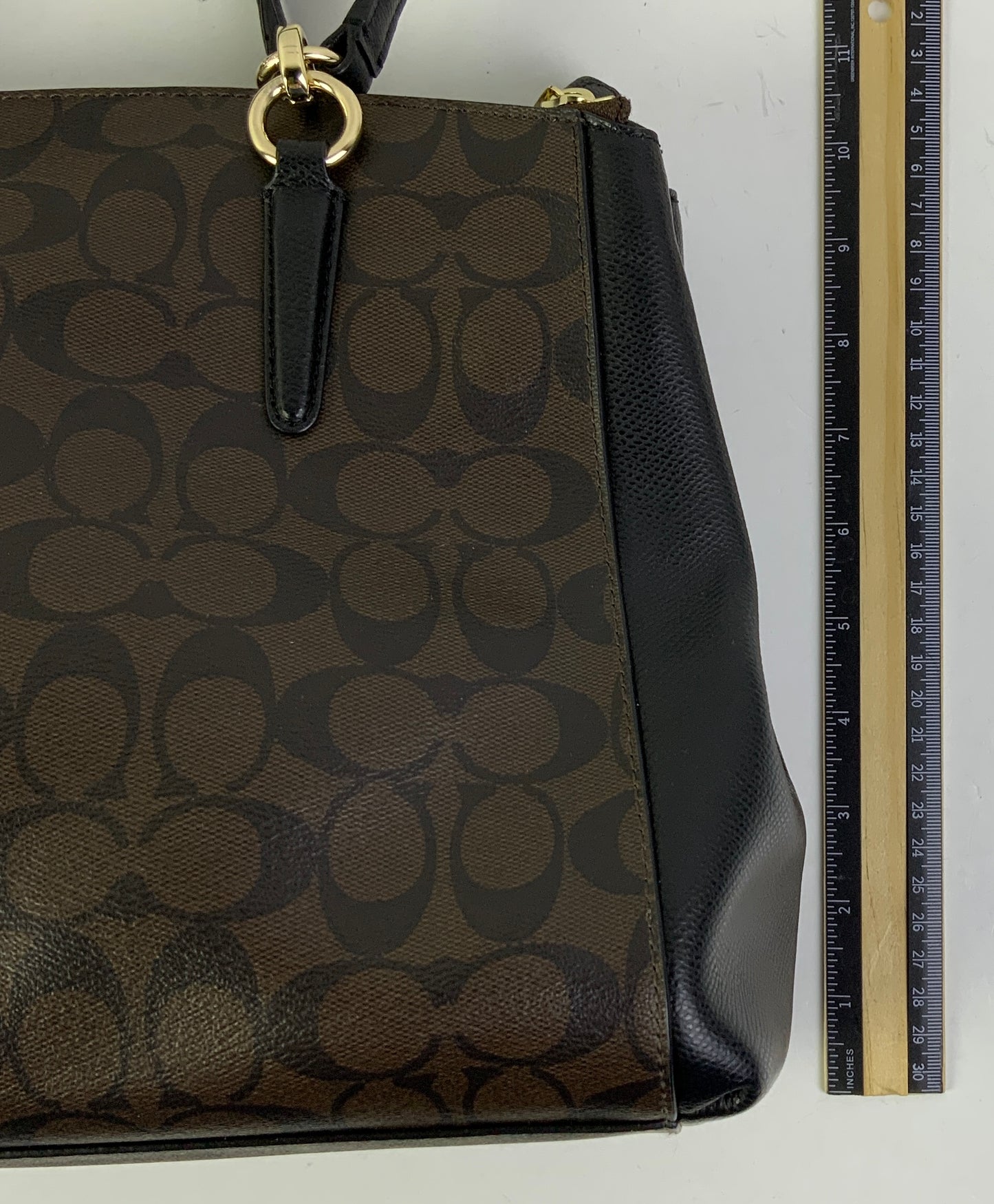 Handbag Designer By Coach In Black & Brown, Size:Medium