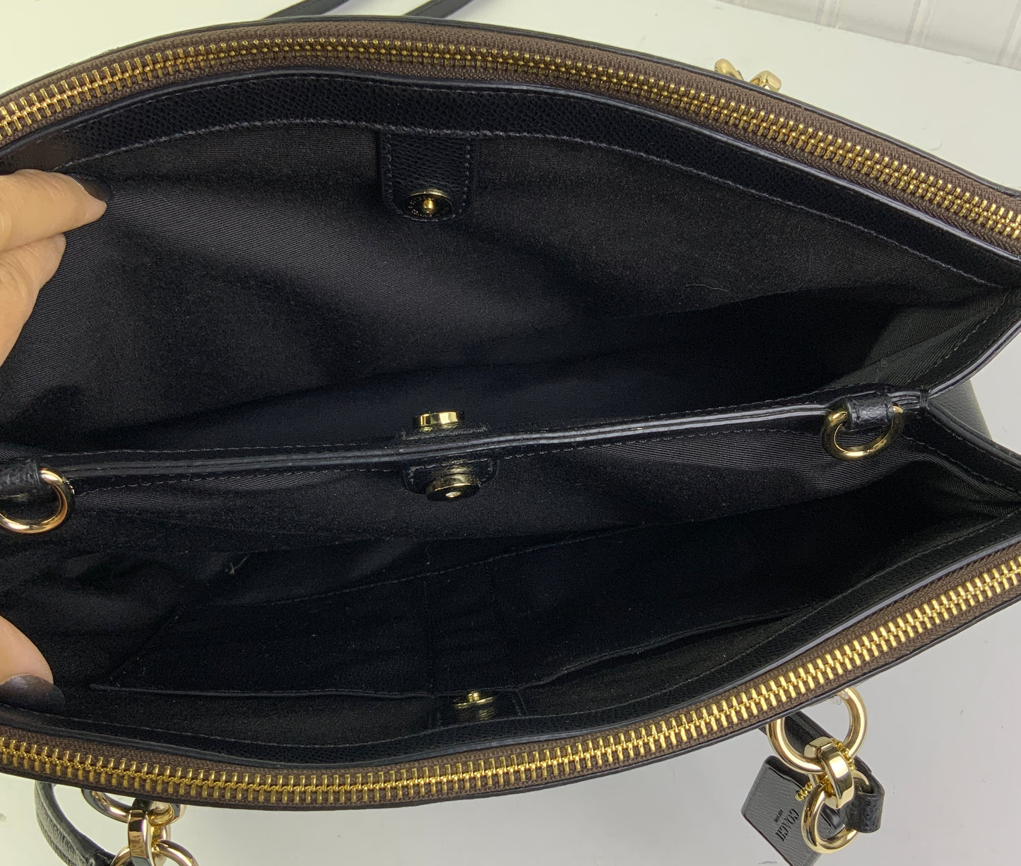 Handbag Designer By Coach In Black & Brown, Size:Medium