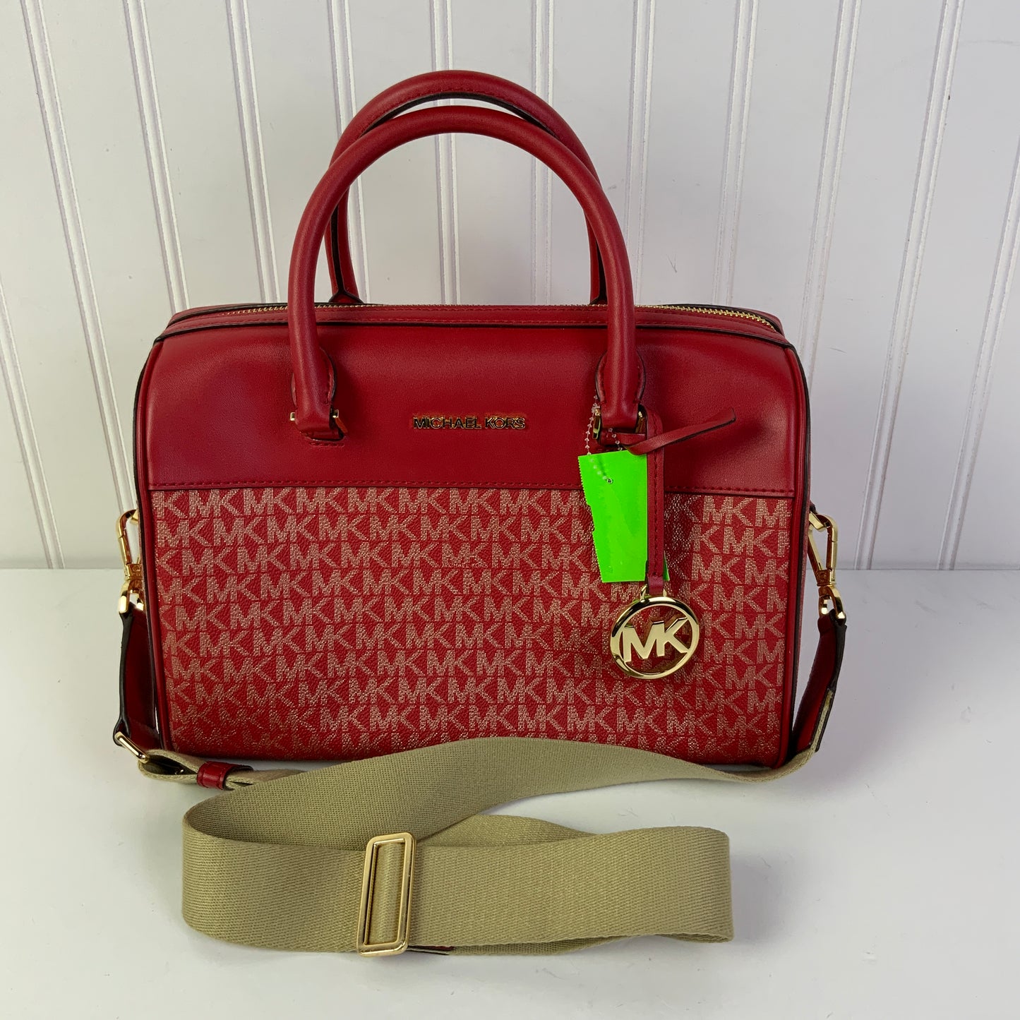 Handbag Designer By Michael Kors In Gold & Red, Size:Medium