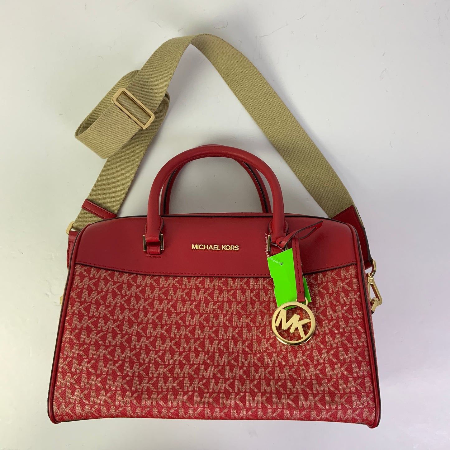 Handbag Designer By Michael Kors In Gold & Red, Size:Medium