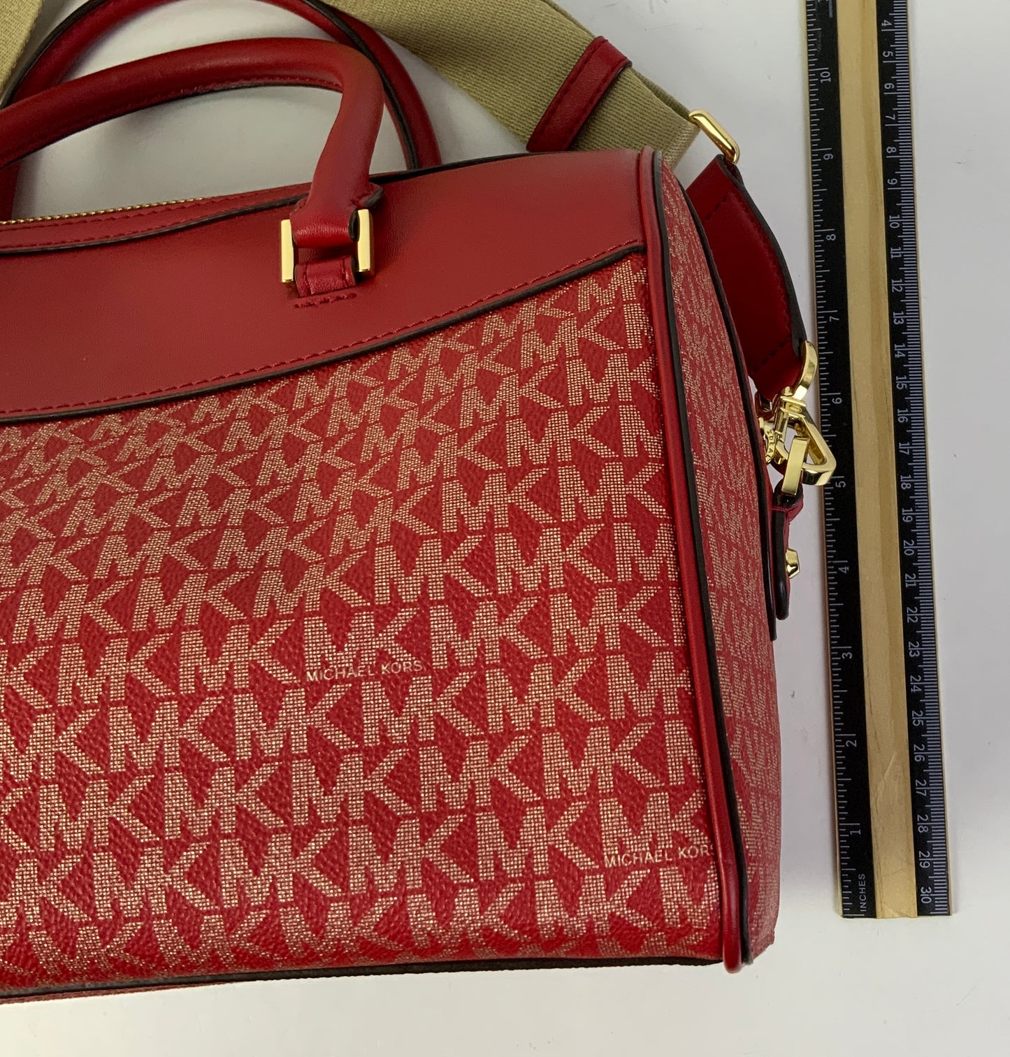 Handbag Designer By Michael Kors In Gold & Red, Size:Medium
