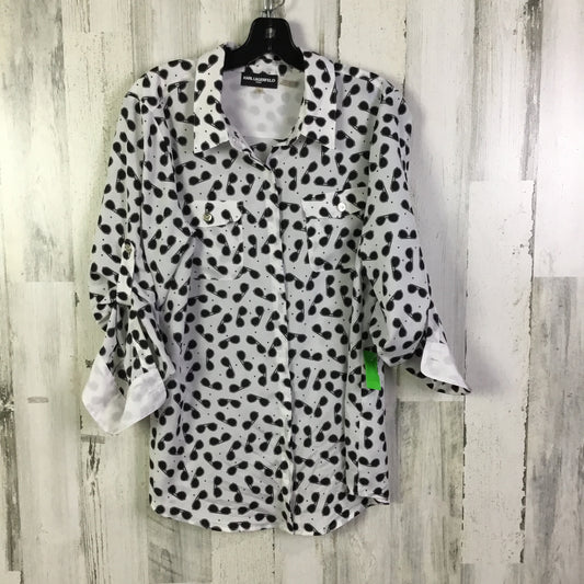 Top 3/4 Sleeve Designer By Karl Lagerfeld In Black & White, Size:L