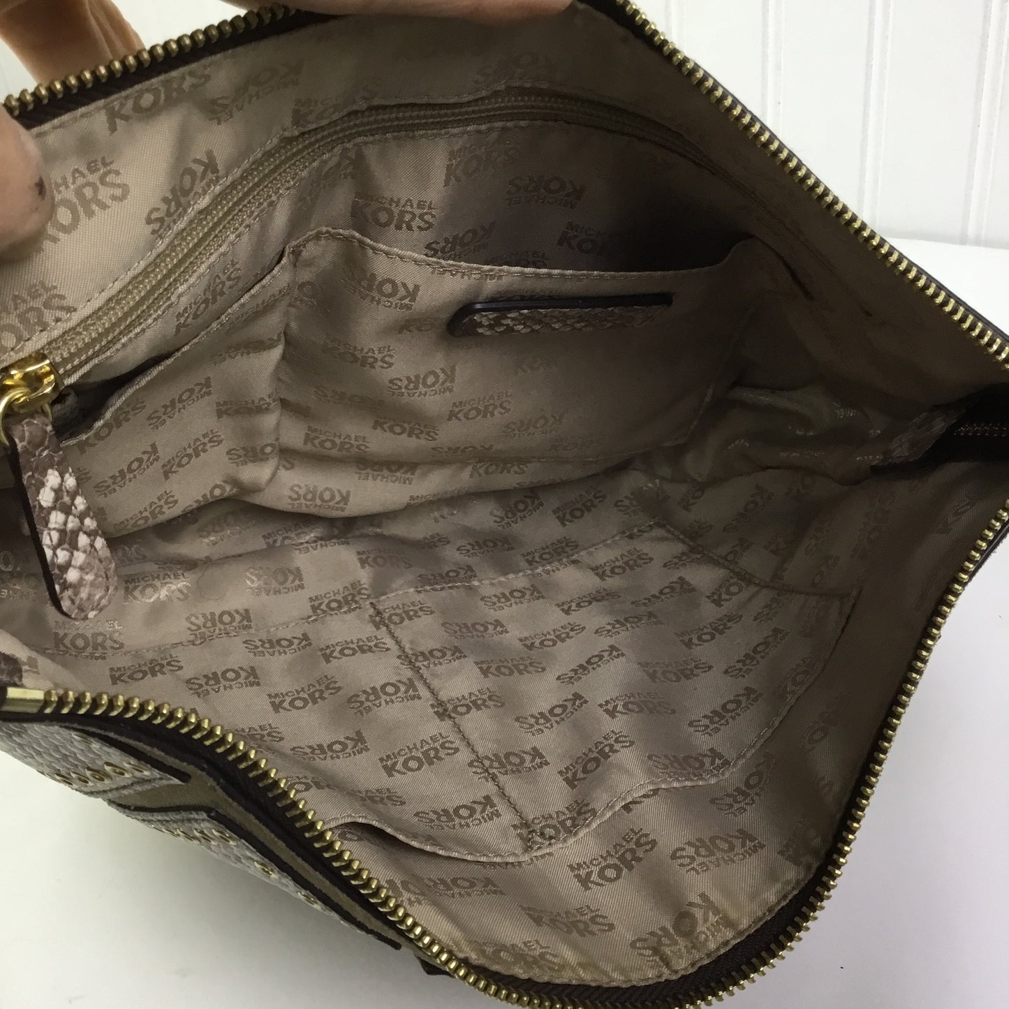 Handbag Designer By Michael Kors In Snakeskin Print, Size:Small